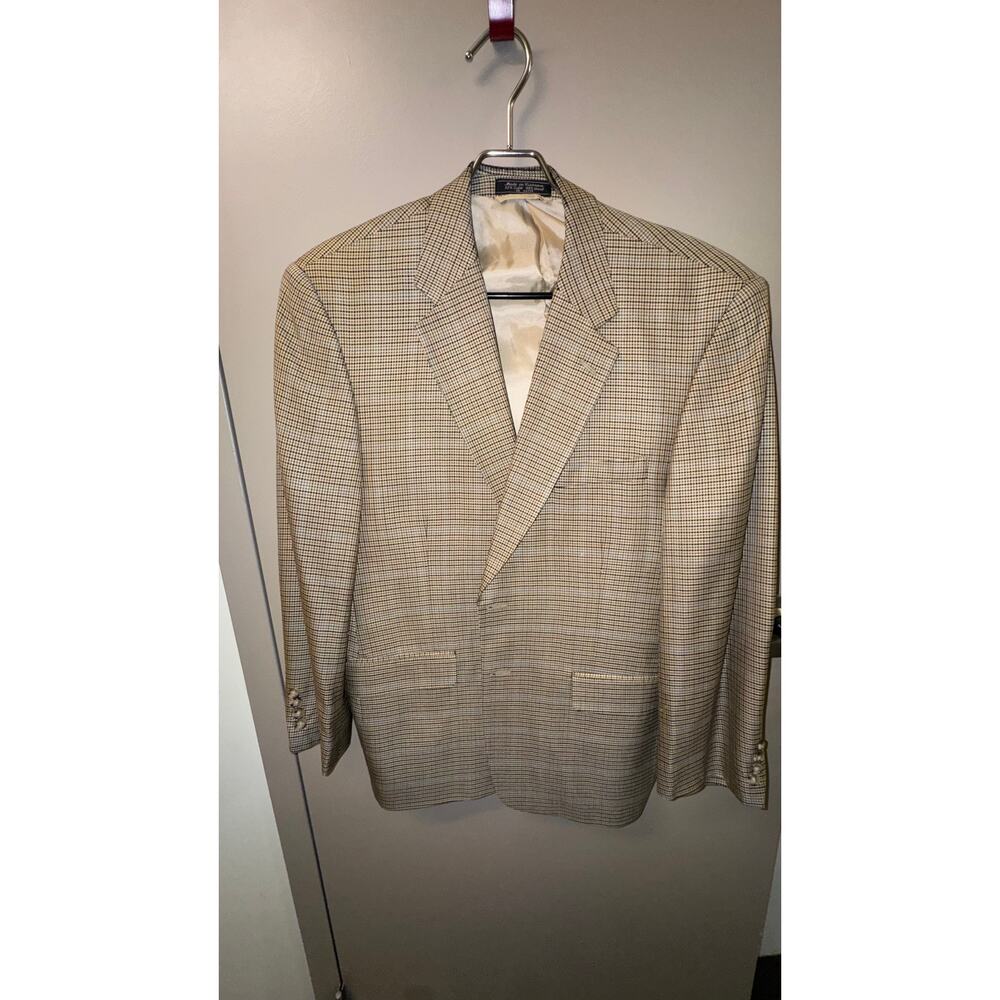 100% Wool Blazer, Grey/Rust Windowpane Pattern, Classic Fit Sport Coat